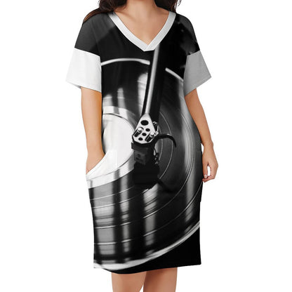You Spin Me V-Neck Baggy Dress with Pockets