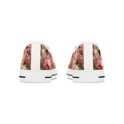 Peachy Pedals Print on Low Top Sneakers for Women - Trendy Casual Footwear