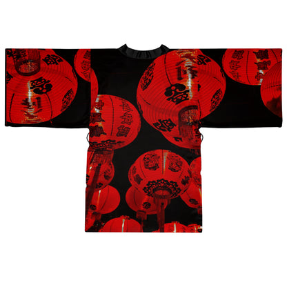 Red Chinese Lanterns Long Sleeve Kimono Robe