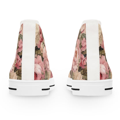 Peachy Pedals High Top Sneakers - Stylish Women&#039;s Floral Printed Sneakers for Spring & Summer
