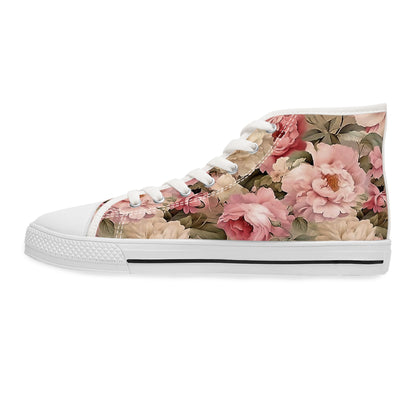 Peachy Pedals High Top Sneakers - Stylish Women&#039;s Floral Printed Sneakers for Spring & Summer