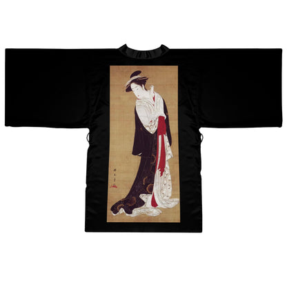18th-century Japanese painting Katsukawa Shunsho: Standing Beauty (back), Toshun, Japanese, ink and colors on silk (front) Women's Kimono Robe