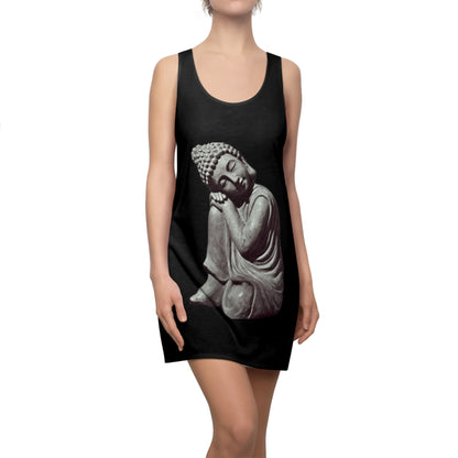 Resting Young Buddha Stone Statue Women's Cut & Sew Racerback Dress with creators Kangi signature