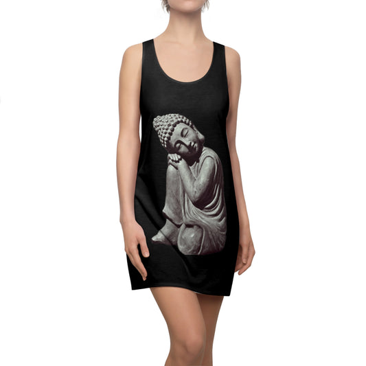 Resting Young Buddha Stone Statue Women's Cut & Sew Racerback Dress with creators Kangi signature