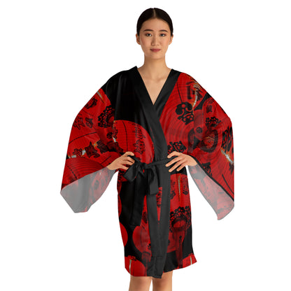 Red Chinese Lanterns Long Sleeve Kimono Robe