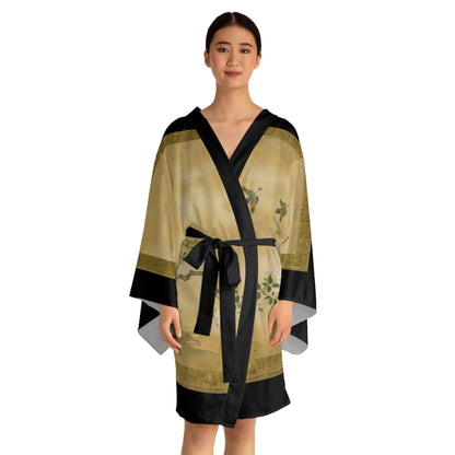 18th-century Japanese painting Katsukawa Shunsho: Standing Beauty (back), Toshun, Japanese, ink and colors on silk (front) Women's Kimono Robe