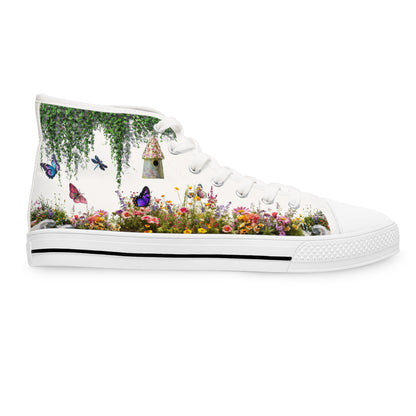 Butterfly  Garden on High Top Sneakers for Women - Vibrant Garden Design