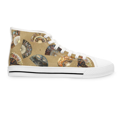 Antique Folding Fans of Art on Stylish 
Women's High Top Sneakers