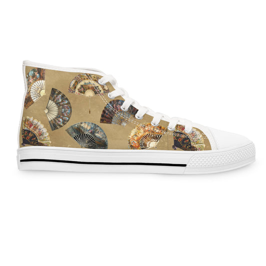 Antique Folding Fans of Art on Stylish 
Women's High Top Sneakers