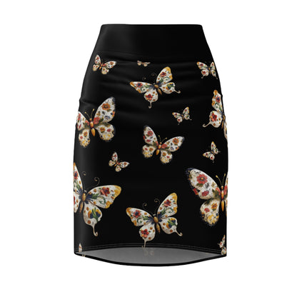Butterfly Beautiful Black Women's Pencil Skirt