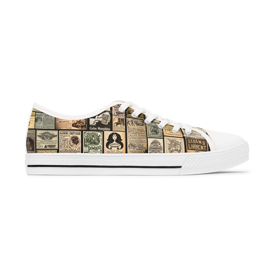 Old Time Remedies Vintage-Inspired Women's Low Top Sneakers with Artistic Print