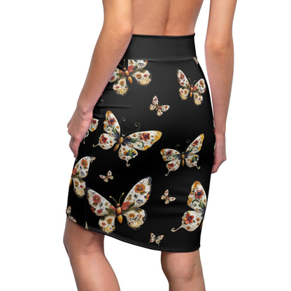 Butterfly Beautiful Black Women's Pencil Skirt