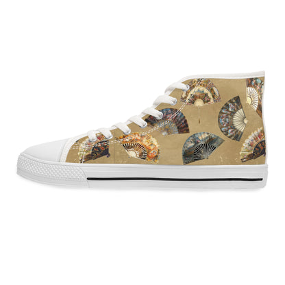 Antique Folding Fans of Art on Stylish 
Women's High Top Sneakers