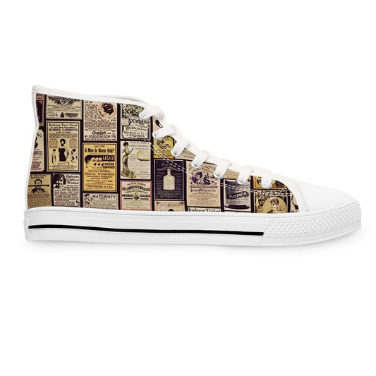 Old Time Remedies Vintage Newspaper Print High Top Sneakers for Women