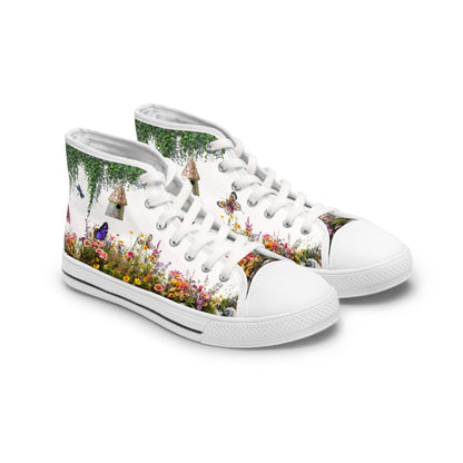 Butterfly  Garden on High Top Sneakers for Women - Vibrant Garden Design