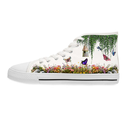 Butterfly  Garden on High Top Sneakers for Women - Vibrant Garden Design