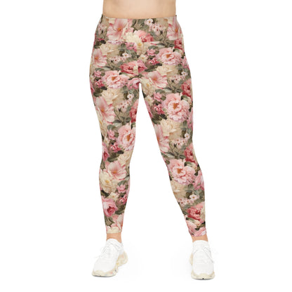 Peachy Pedals Floral Plus Size Leggings - Comfortable & Stylish Activewear for Everyday Wear
