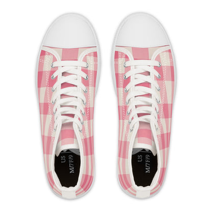 Pink Gingham Women's High Top Sneakers