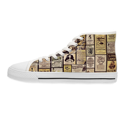 Old Time Remedies Vintage Newspaper Print High Top Sneakers for Women