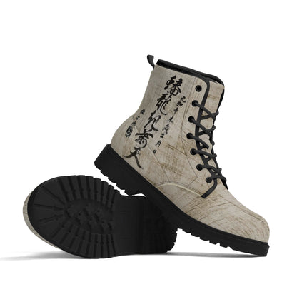 Kusunoki Masashige 1331, 日本語楠木軍の旗印 (Flag of the Kusunoki Army) 14th century Japanese Art Womens Upgraded Black Outsole Leather Boots