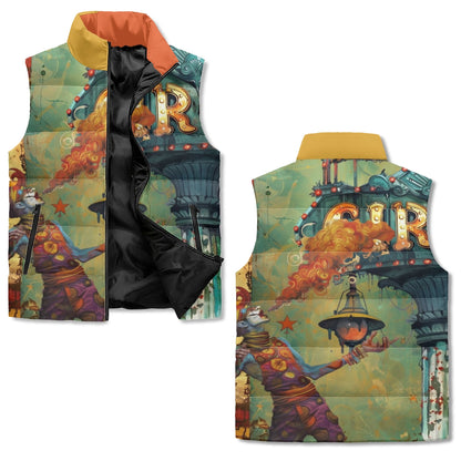 Incendiary Circus Unisex Lightweight Stand Collar Zip Up Puffer Vest