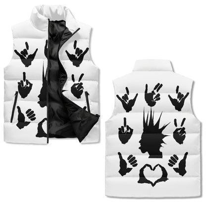 B&W Unapologetic Rebellion Unisex Lightweight Stand Collar Zip Up Puffer Vest