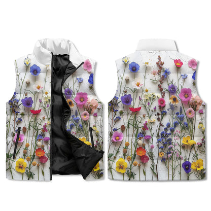 Fresh Flowers Unisex Lightweight Stand Collar Zip Up Puffer Vest