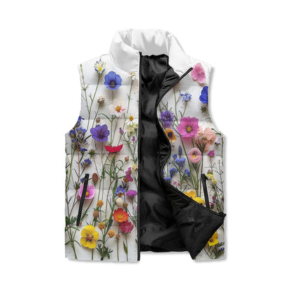 Fresh Flowers Unisex Lightweight Stand Collar Zip Up Puffer Vest