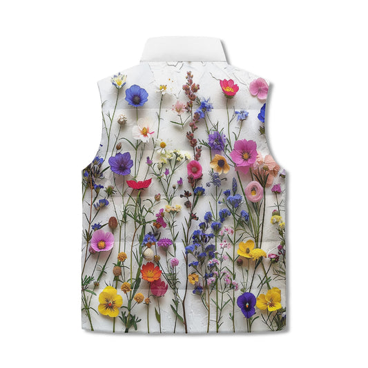 Fresh Flowers Unisex Lightweight Stand Collar Zip Up Puffer Vest