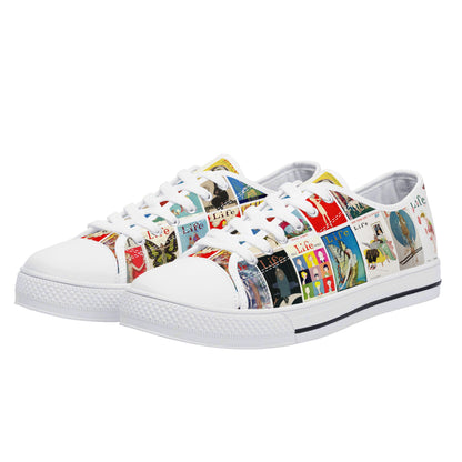 Vintage LIFE Magazine Covers (1924-1929) Womens Low Top Canvas Shoes - Customized Tongue