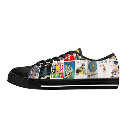 Vintage LIFE Magazine Covers (1924-1929) Womens Low Top Canvas Shoes - Customized Tongue