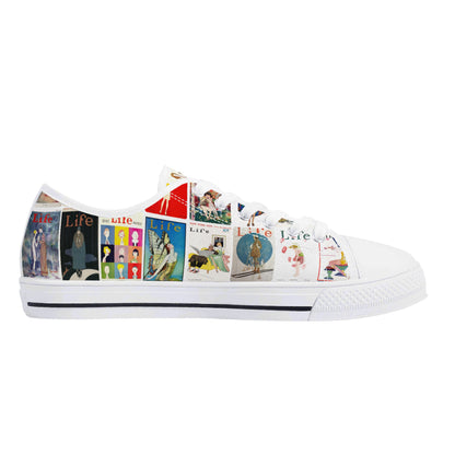 Vintage LIFE Magazine Covers (1924-1929) Womens Low Top Canvas Shoes - Customized Tongue