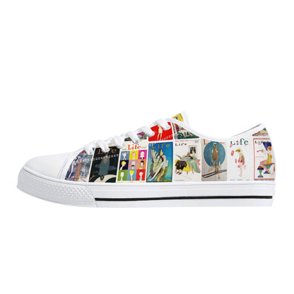 Vintage LIFE Magazine Covers (1924-1929) Womens Low Top Canvas Shoes - Customized Tongue