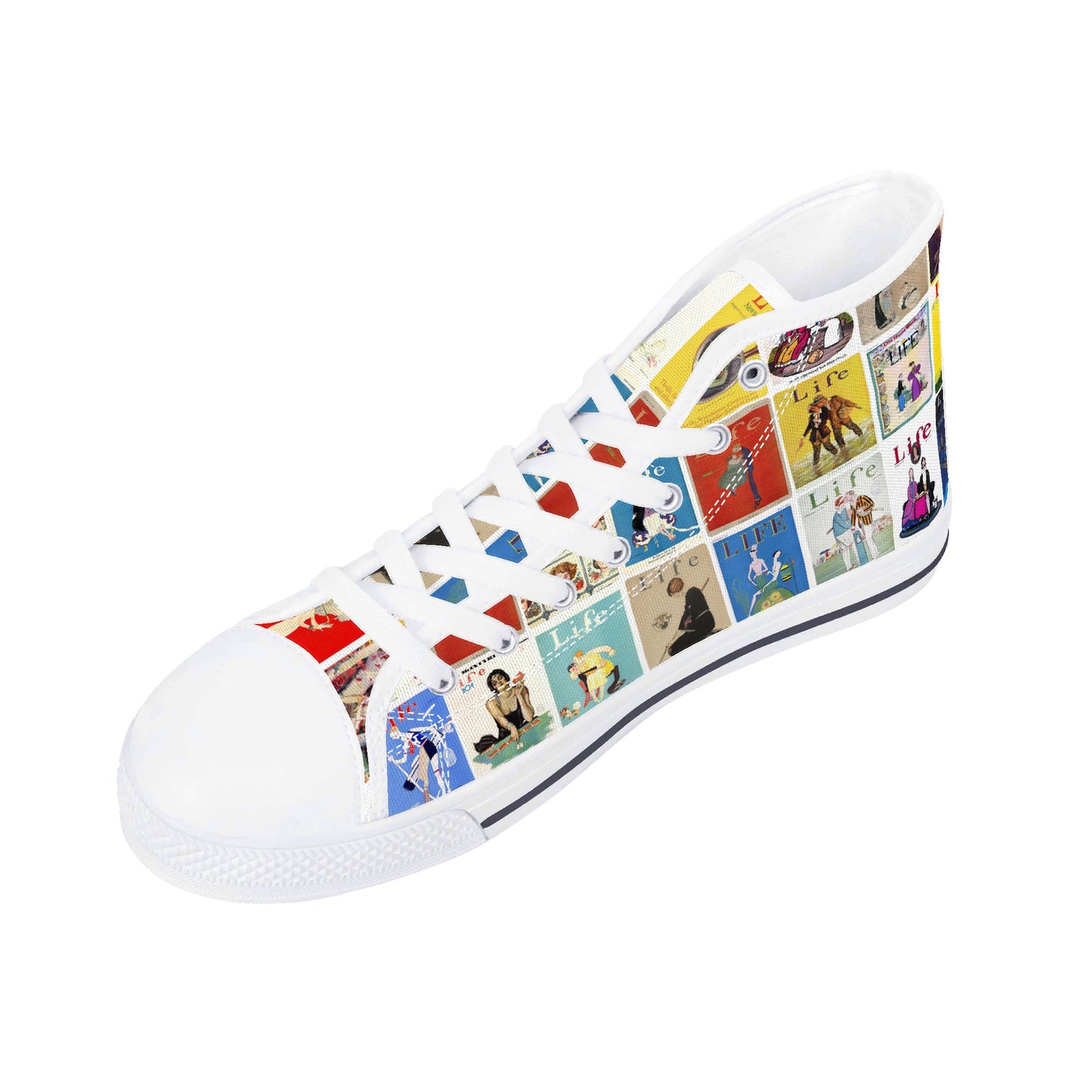 Vintage LIFE Magazine Covers (1924-1929) on Womens High Top Canvas Shoes - Customized Tongue