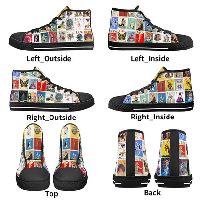 Vintage LIFE Magazine Covers (1924-1929) on Womens High Top Canvas Shoes - Customized Tongue
