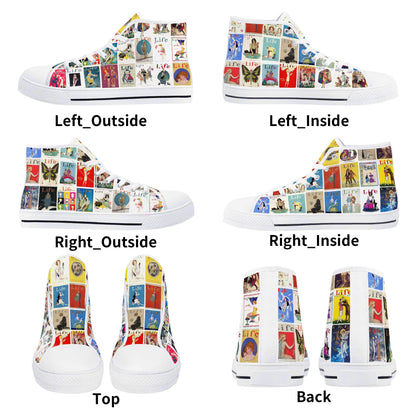 Vintage LIFE Magazine Covers (1924-1929) on Womens High Top Canvas Shoes - Customized Tongue