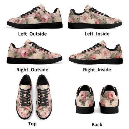 Peachy Petals Adult Lightweight Brand Low Top Leather Skateboard Shoes WIth Personalized Logo /Name