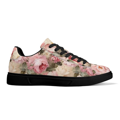 Peachy Petals Adult Lightweight Brand Low Top Leather Skateboard Shoes WIth Personalized Logo /Name