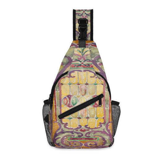 Watercolor Stained Glass design by Alice Cordelia Morse Chest Crossbody Bag with Adjustable Strap