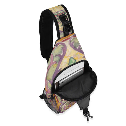 Watercolor Stained Glass design by Alice Cordelia Morse Chest Crossbody Bag with Adjustable Strap
