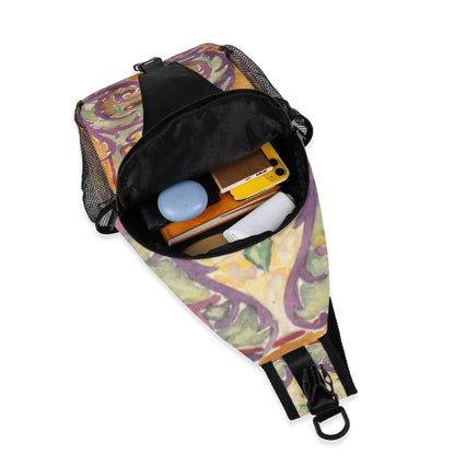 Watercolor Stained Glass design by Alice Cordelia Morse Chest Crossbody Bag with Adjustable Strap