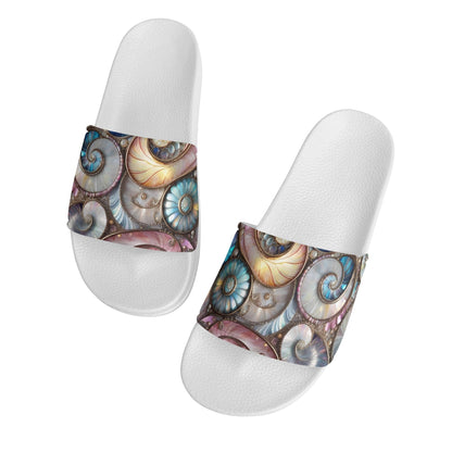 Opalescent Sea Shells, Womens PVC Black and White House Slides Sandals Bathroom Slippers