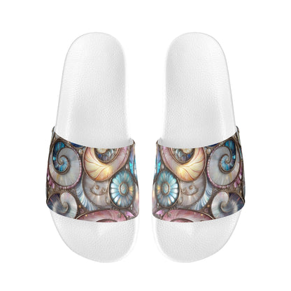 Opalescent Sea Shells, Womens PVC Black and White House Slides Sandals Bathroom Slippers