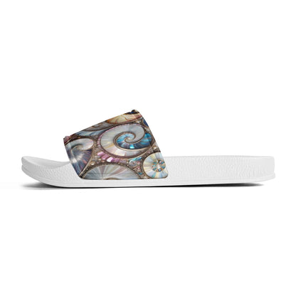 Opalescent Sea Shells, Womens PVC Black and White House Slides Sandals Bathroom Slippers