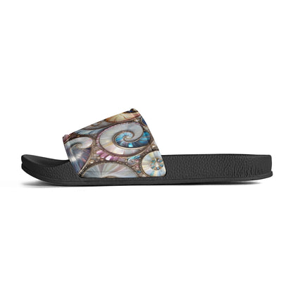 Opalescent Sea Shells, Womens PVC Black and White House Slides Sandals Bathroom Slippers