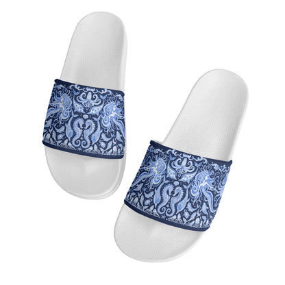 Under the Sea (blue & white) Womens PVC Black and White House Slides Sandals Bathroom Slippers
