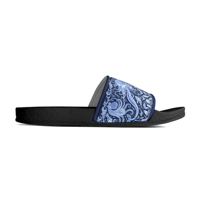 Under the Sea (blue & white) Womens PVC Black and White House Slides Sandals Bathroom Slippers