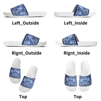 Under the Sea (blue & white) Womens PVC Black and White House Slides Sandals Bathroom Slippers