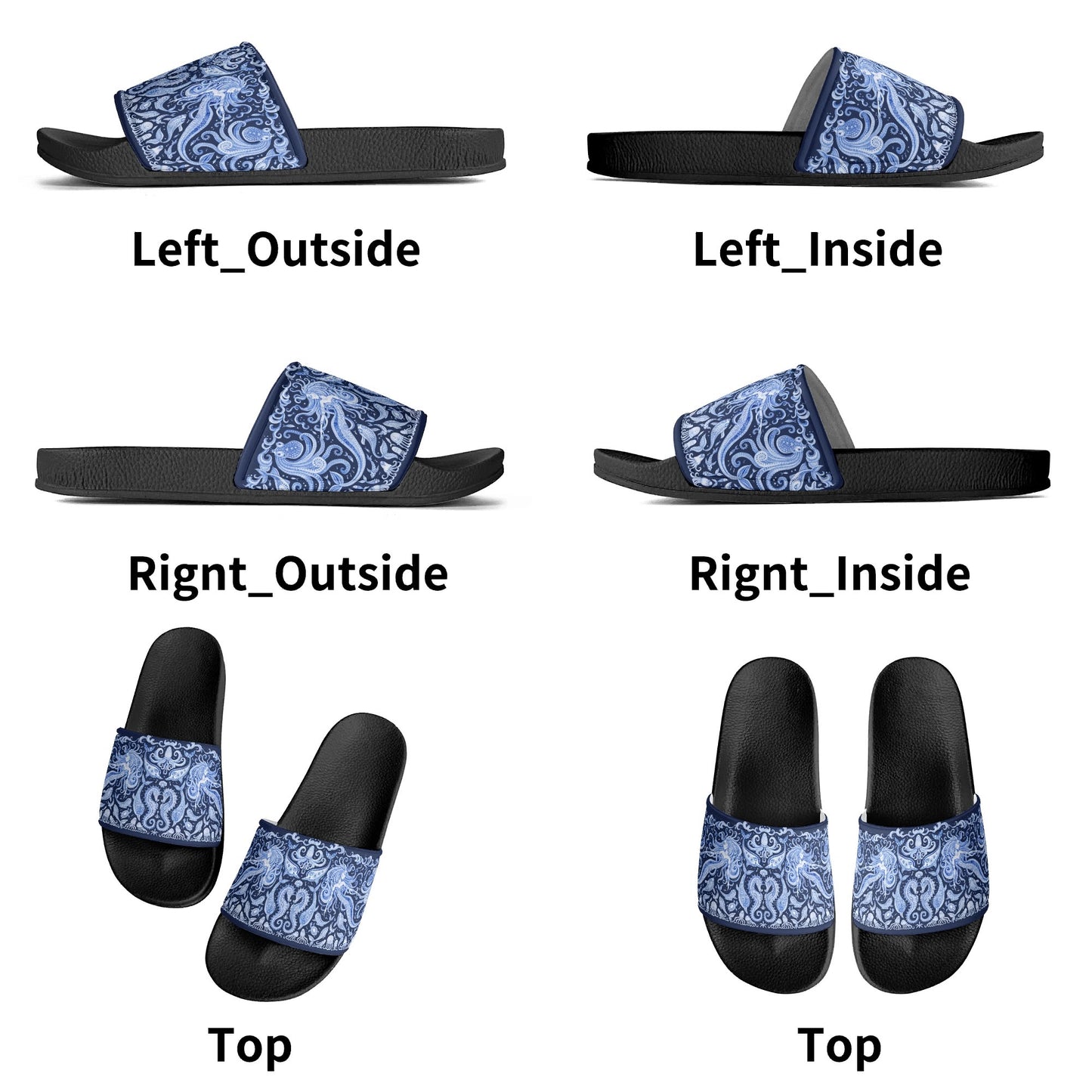 Under the Sea (blue & white) Womens PVC Black and White House Slides Sandals Bathroom Slippers