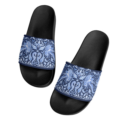 Under the Sea (blue & white) Womens PVC Black and White House Slides Sandals Bathroom Slippers